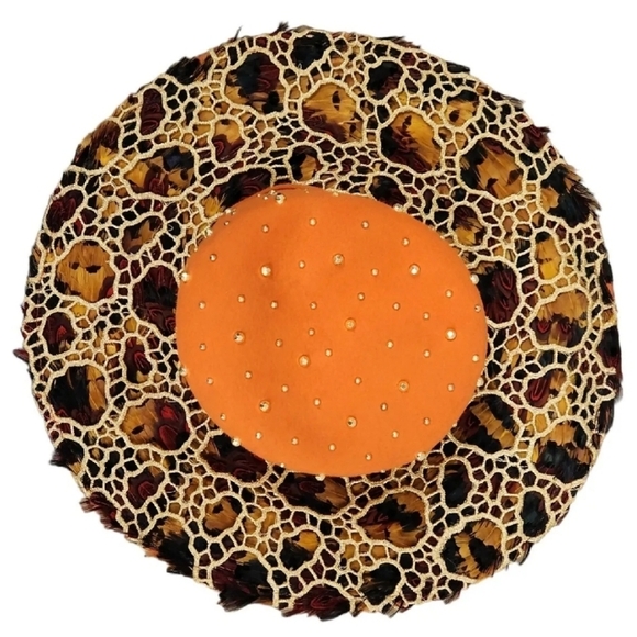 Jack Mcconnell BOUTIQUE‎ Feathers, Lace & Studs Wool Hat RARE main image 6